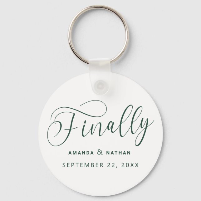 Finally Minimalist Wedding Save the Date Key Ring (Front)