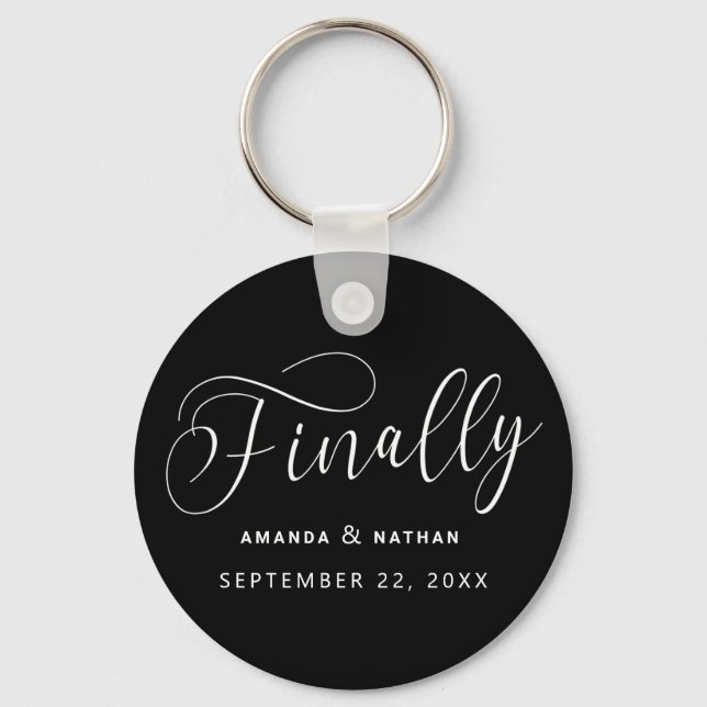 Finally Minimalist Wedding Save the Date Key Ring (Front)