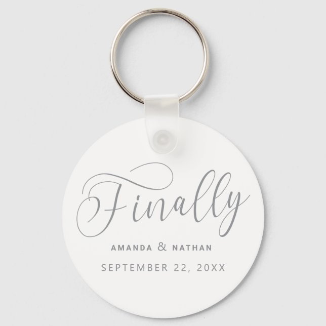 Finally Minimalist Wedding Save the Date Key Ring (Front)
