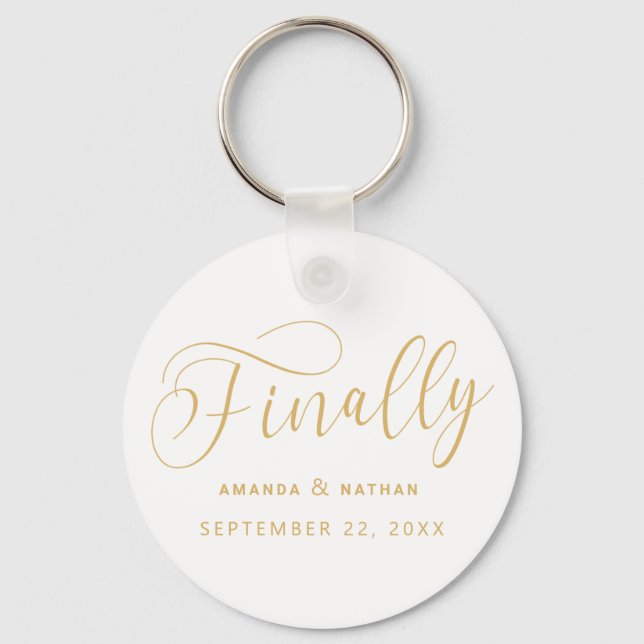Finally Minimalist Wedding Save the Date Key Ring (Front)