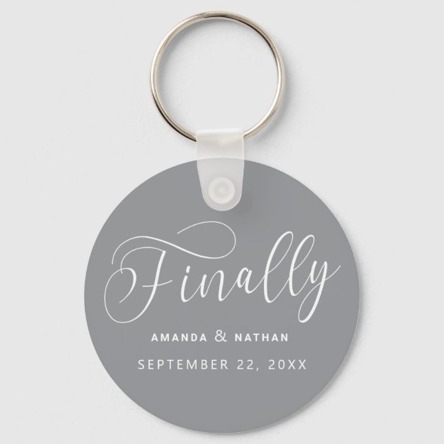 Finally Minimalist Wedding Save the Date Key Ring (Front)