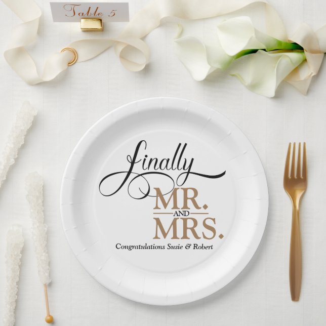 Finally Mr and Mrs Wedding Reception Paper Plate (Wedding)