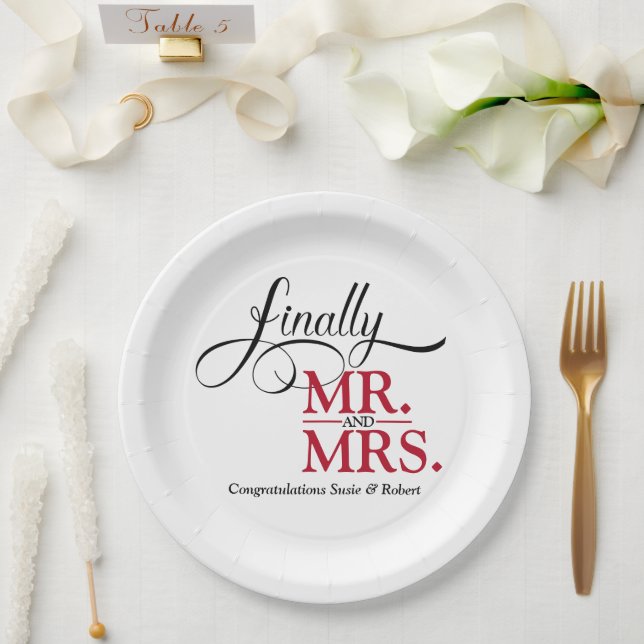 Finally Mr and Mrs Wedding Reception Paper Plate (Wedding)