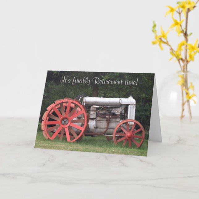 Finally Retirement Time Card with Antique Tractor (Yellow Flower)
