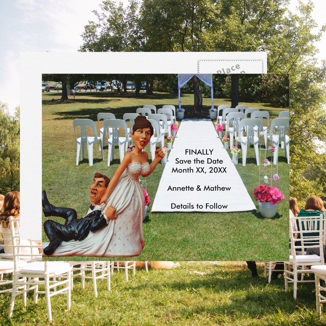 Finally Save the Date Brown Hair Funny Couple Announcement Postcard (Finally Save the Date Brown Hair Funny Couple Announcement Postcard)