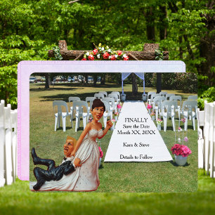 Finally Save the Date Funny Couple Brown & Blonde