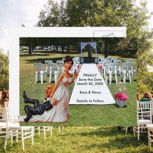 Finally Save the Date Funny Couple Brown & Blonde Announcement Postcard