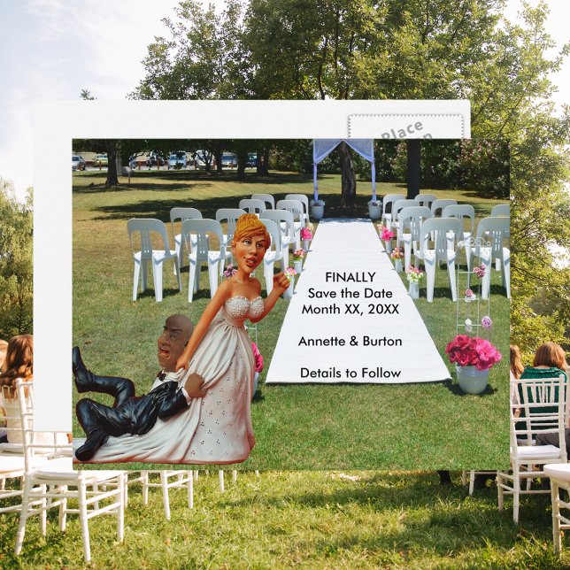 Finally Save the Date Funny Interracial Couple 2 Announcement Postcard (Finally Save the Date Funny Interracial Couple 2 Announcement Postcard)