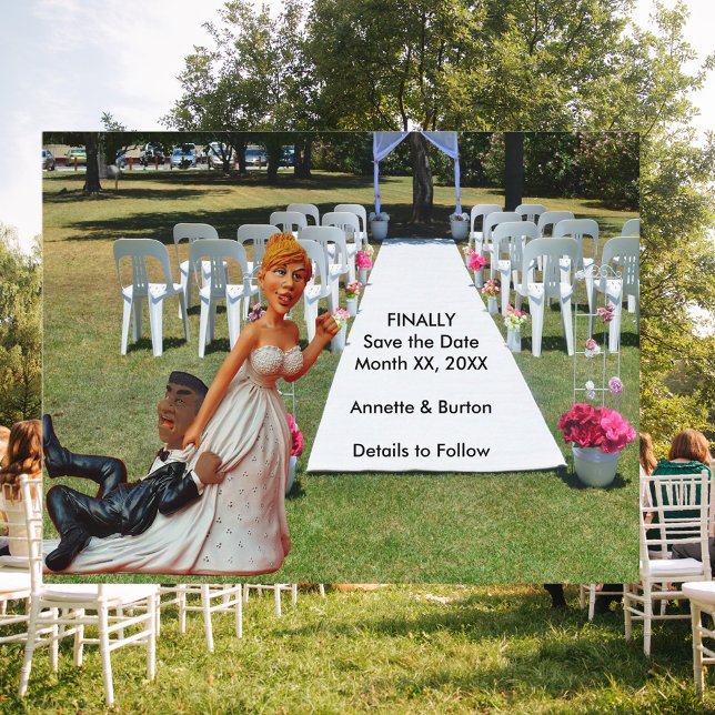 Finally Save the Date Funny Interracial Couple Announcement Postcard (Finally Save the Date Funny Interracial Couple Announcement Postcard)