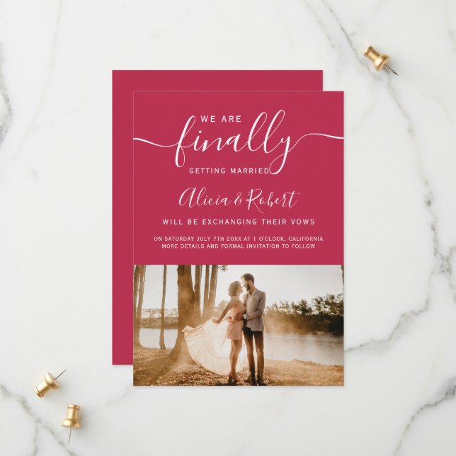 Finally save the date script magenta photo (Front/Back In Situ)