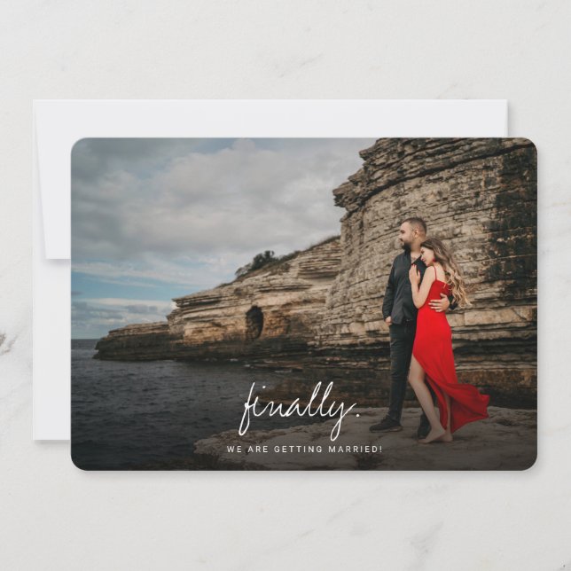 Finally | Simple Modern Script Photo Wedding Save The Date (Front)