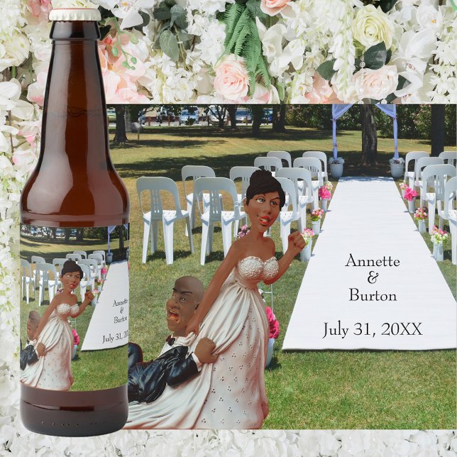 Finally Wedding Funny Black Couple Beer Bottle Label (Finally Wedding Funny African American Couple Beer Bottle Label)