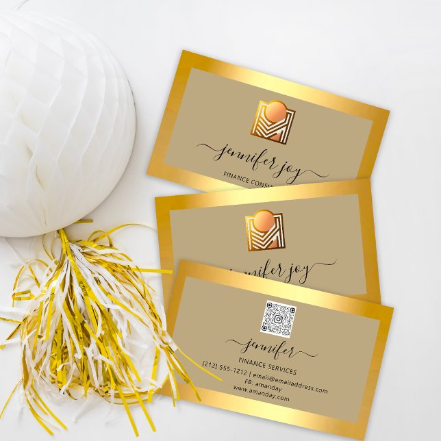 Finance Consulting Broker Gold GreenLogo QR Business Card (Finance Consulting Broker Gold GreenLogo QR Business Card)