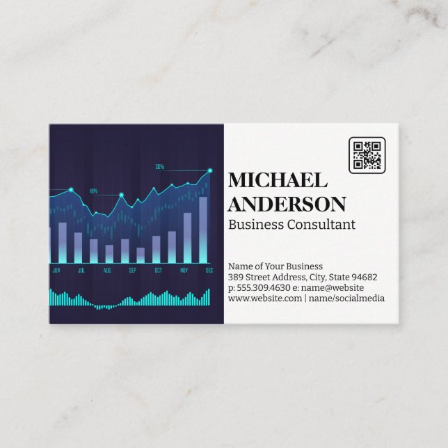 Financia| | Graph Data Chart | QR Code Business Card (Front)