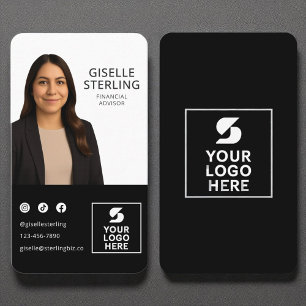 Financial Advisor Black White Photo Logo Portrait  Business Card