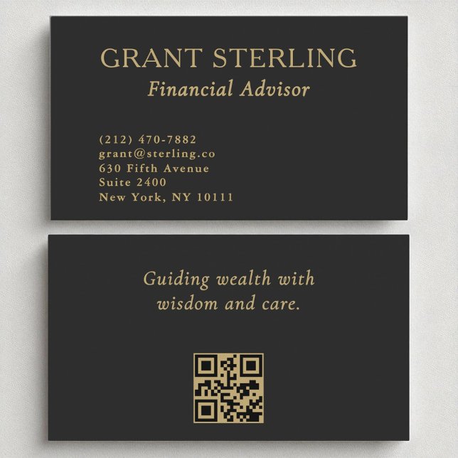 Financial Advisor Minimal Black Gold QR Code  Business Card (Creator Uploaded)