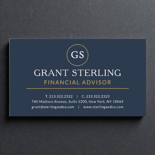 Financial Advisor Navy Blue Gold Luxury Modern Business Card
