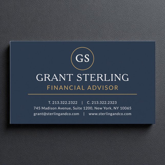 Financial Advisor Navy Blue Gold Luxury Modern Business Card (Creator Uploaded)