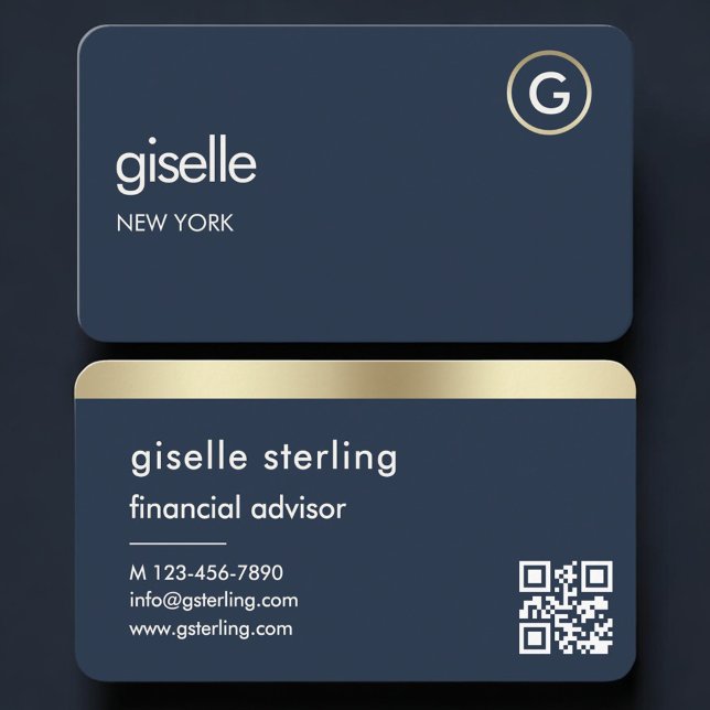 Financial Advisor Navy Blue Gold QR Code Business Card (Creator Uploaded)