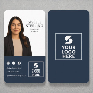 Financial Advisor Navy Blue Photo Logo Portrait  Business Card