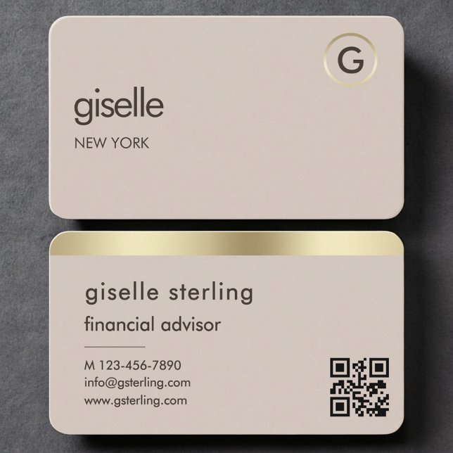 Financial Advisor Neutral Gold QR Code Business Card (Creator Uploaded)