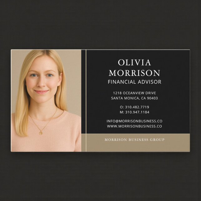 Financial Advisor Photo Black Gold Business Card (Creator Uploaded)
