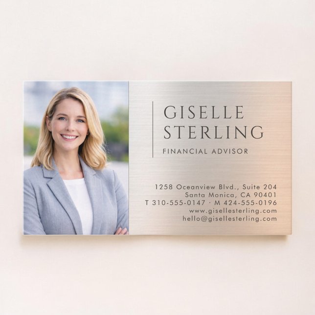 Financial Advisor Photo Brushed Metal Business Card (Creator Uploaded)