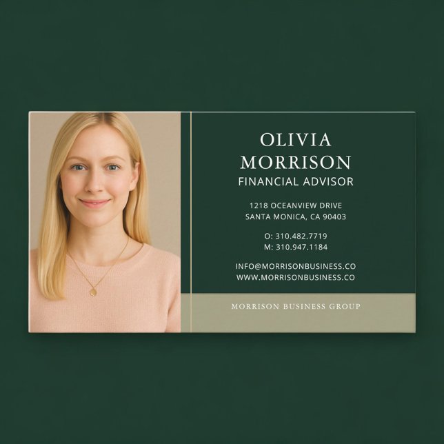 Financial Advisor Photo Green Gold Business Card (Creator Uploaded)