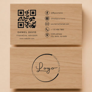 Financial Advisor Wood Professional QR Code Business Card