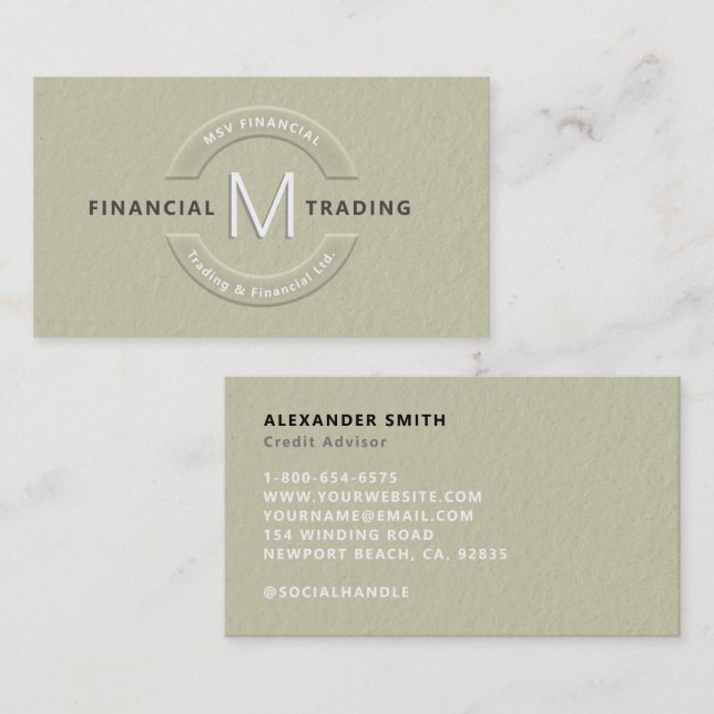 Financial Faux Embossed Monogram Professional Business Card (Front/Back)