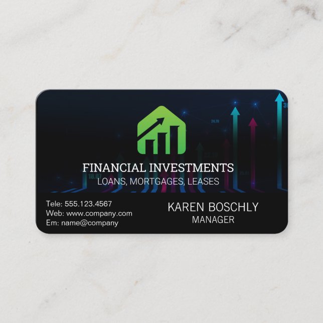 Financial Markets Graph | Growth Chart Logo Business Card (Front)