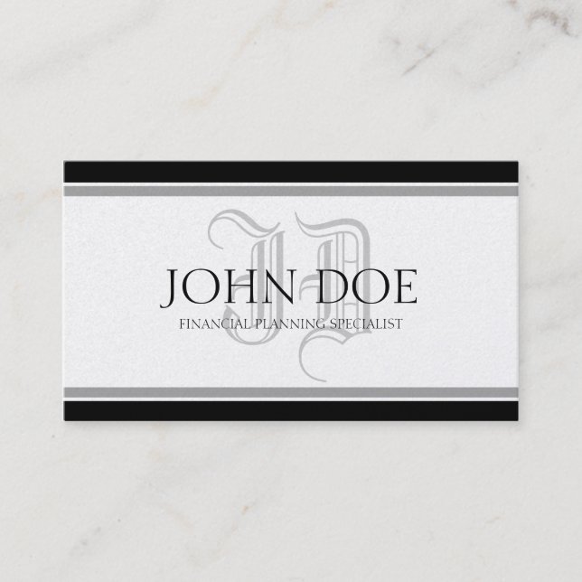Financial Planner Roman Platinum Monogram Business Card (Front)