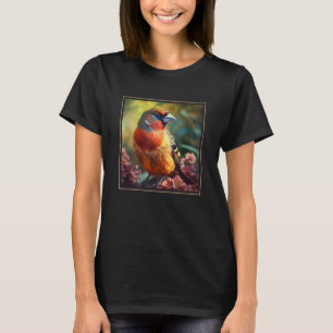 Finch Bird Garden Flowers Painting Pet Mum Dad T-Shirt