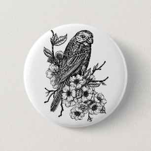 Finch on cherry branch 6 cm round badge