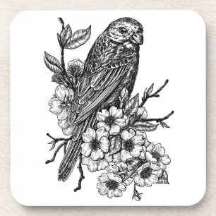 Finch on cherry branch coaster