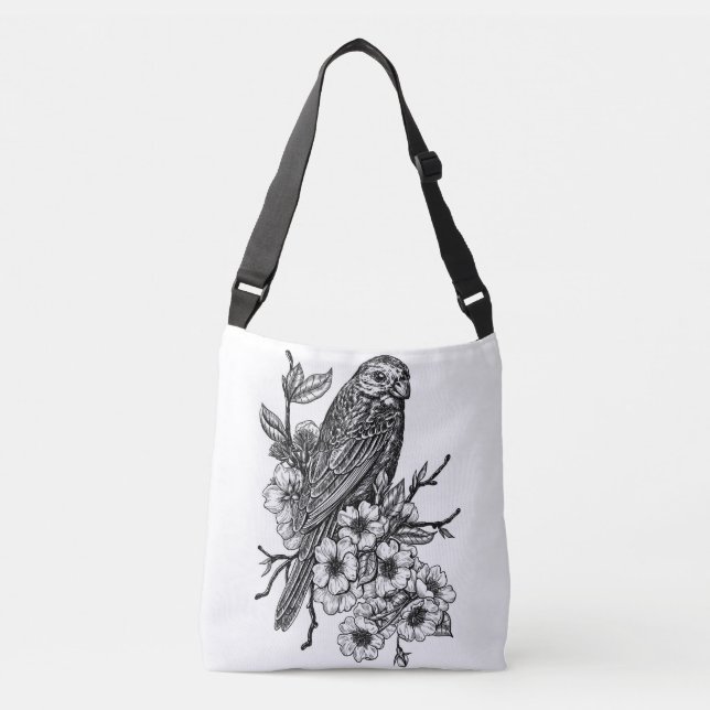Finch on cherry branch crossbody bag (Front)