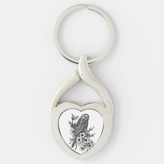 Finch on cherry branch key ring (Front)