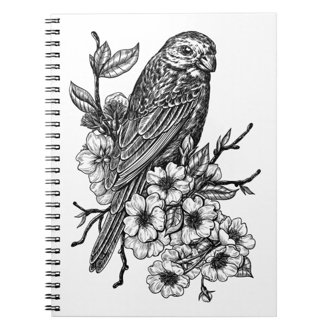 Finch on cherry branch notebook (Front)