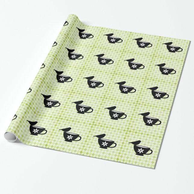 Finch on Teacup Silhouette Wrapping Paper (Unrolled)