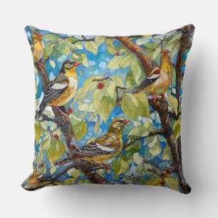 Finches in a Tulip Poplar Tree Cushion