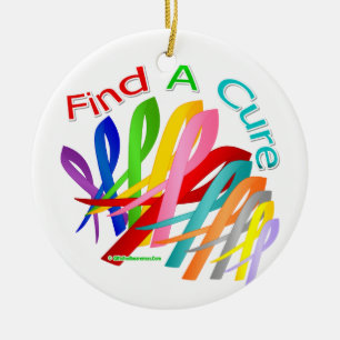 Find A Cure Colourful Cancer Ribbons Ceramic Ornament