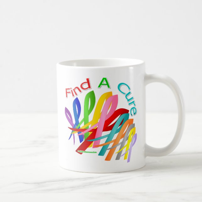 Find A Cure Colourful Cancer Ribbons Coffee Mug (Right)
