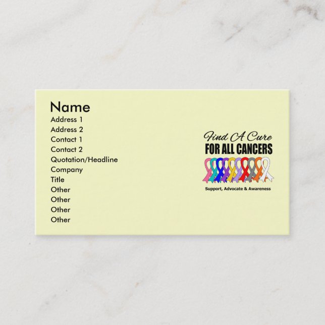 Find A Cure For All Cancers Business Card (Front)