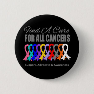 Find a Cure Ribbons For All Cancers 6 Cm Round Badge