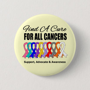 Find a Cure Ribbons For All Cancers 6 Cm Round Badge