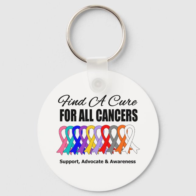 Find a Cure Ribbons For All Cancers Key Ring (Front)