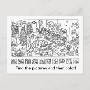 Find and Colour Christmas Scene Holiday Postcard
