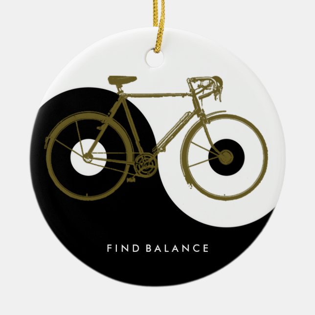 FIND BALANCE / yin yang bicycle Ceramic Tree Decoration (Front)