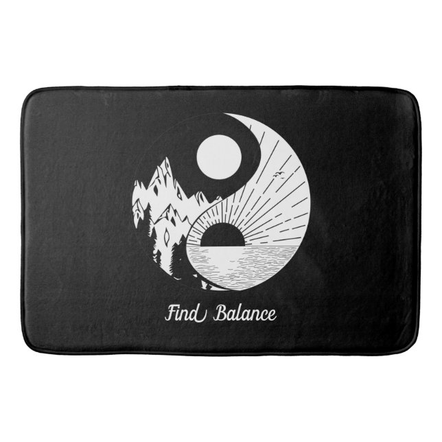 Find Balance Zen Yin Yang Black White Bath Mat (Front)