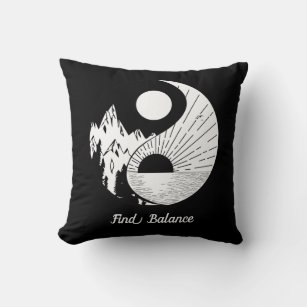 Find Balance Zen Yin Yang Black White Cushion